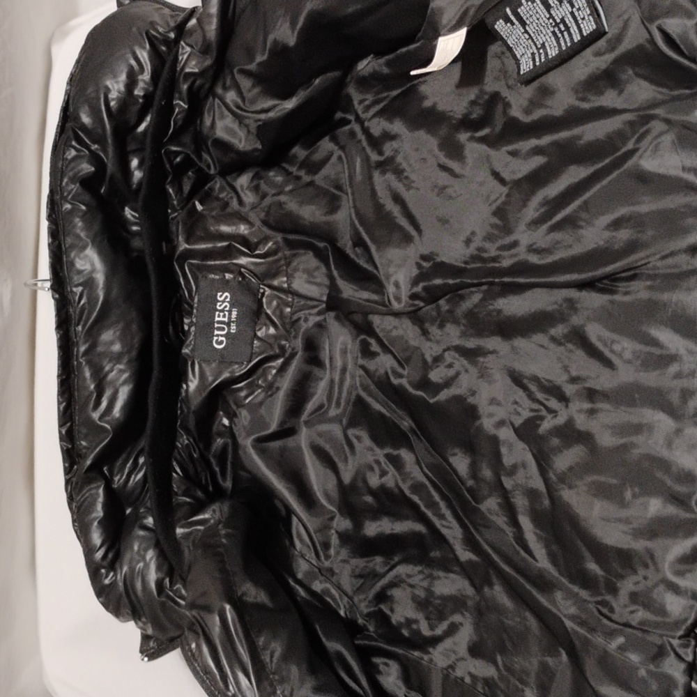 Guess Black Puffer Coat W Silver Detail Sz.M Gently Worn - Picture 12 of 15